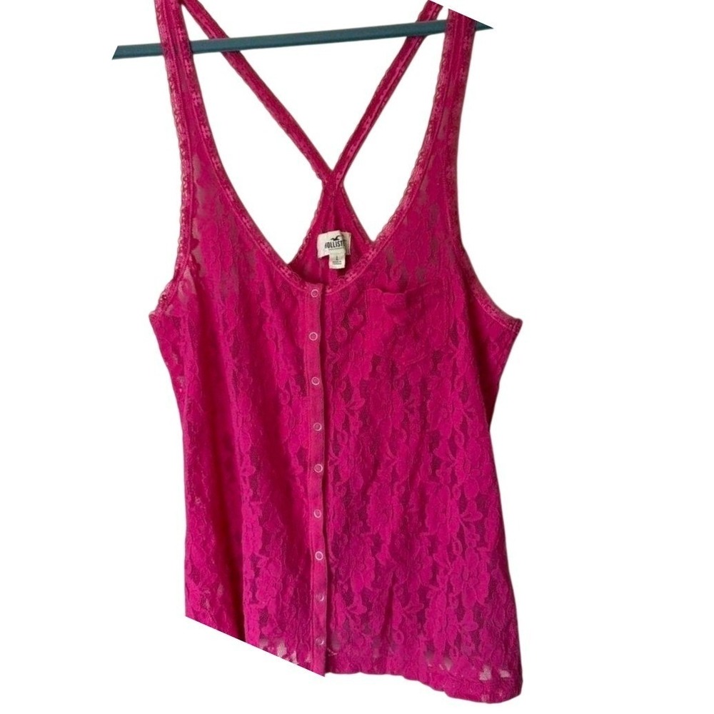 Hollister Lace Camisole Women Large Pink Excellent Button Front Racerback Tank